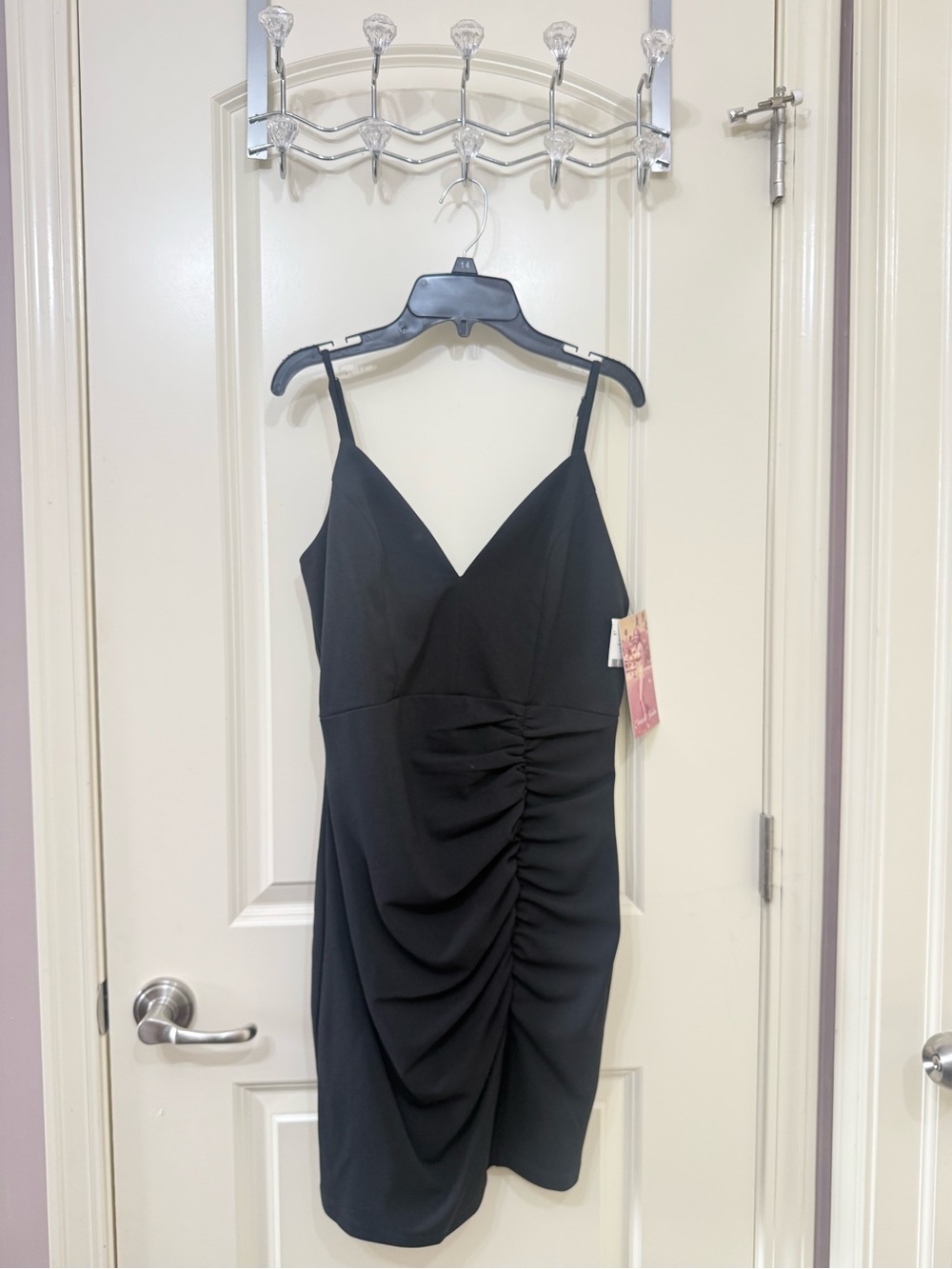 NWT Black Ruched V-Neck Slip Dress
